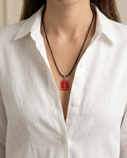 Traditional Red Chinese Character "Da Ji" Good Luck Pendant Necklace