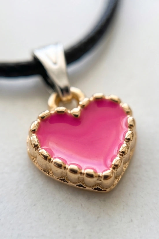 Gold and Pink Beaded Heart Necklace