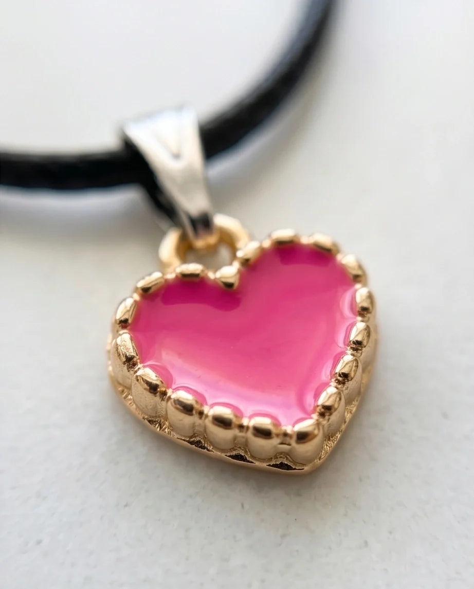 Gold and Pink Beaded Heart Necklace