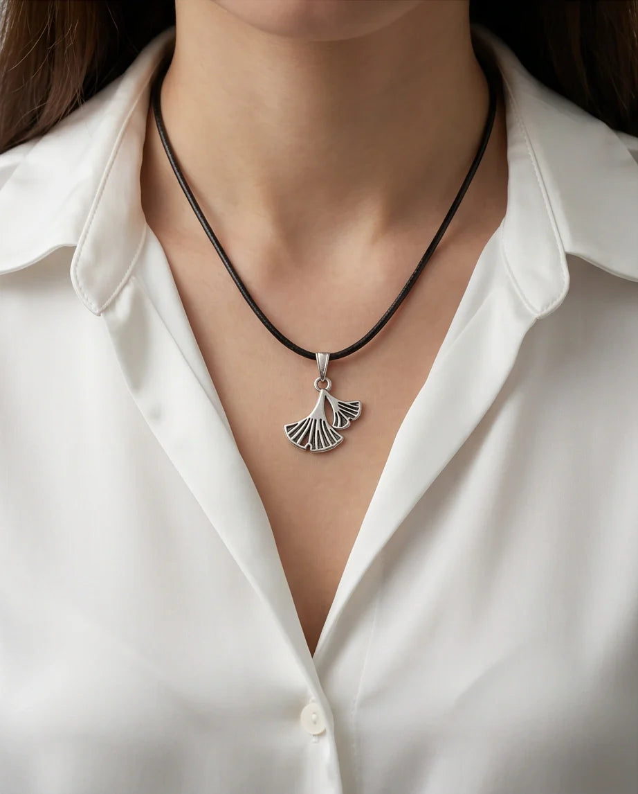 Silver Ginkgo Leaf Pendant Necklace