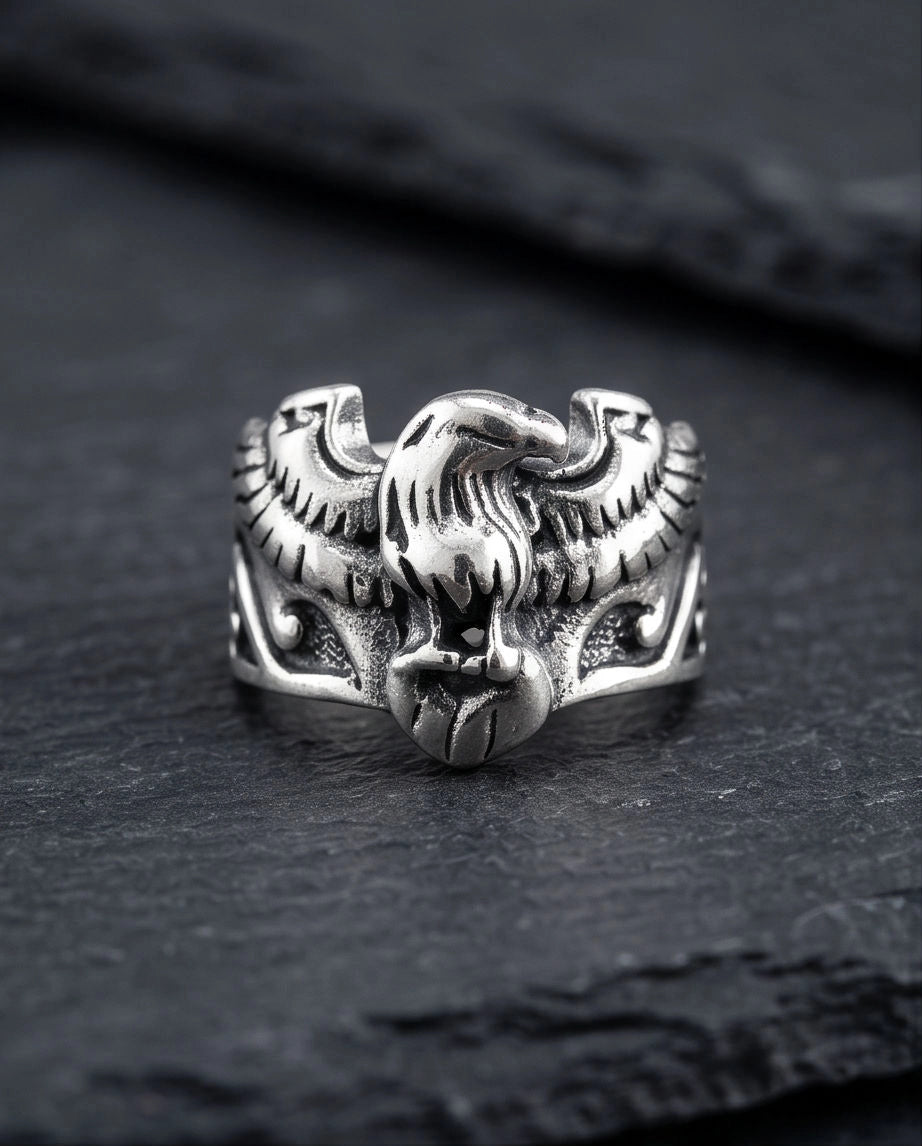 Oxidized Silver Regal Eagle Relief Ring