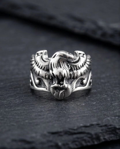 Oxidized Silver Regal Eagle Relief Ring