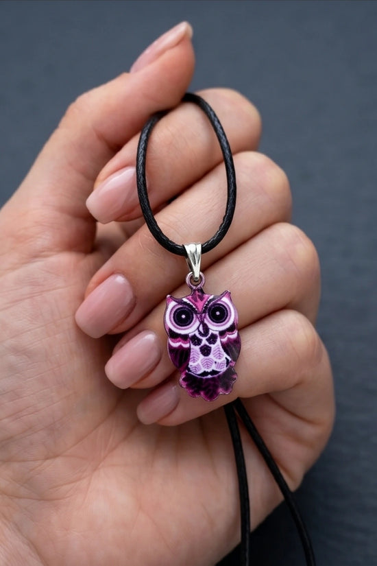 Elegant Magenta Owl Totem Pendant Necklace