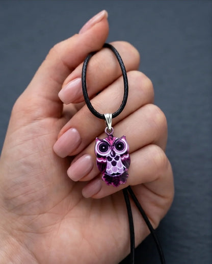 Elegant Magenta Owl Totem Pendant Necklace