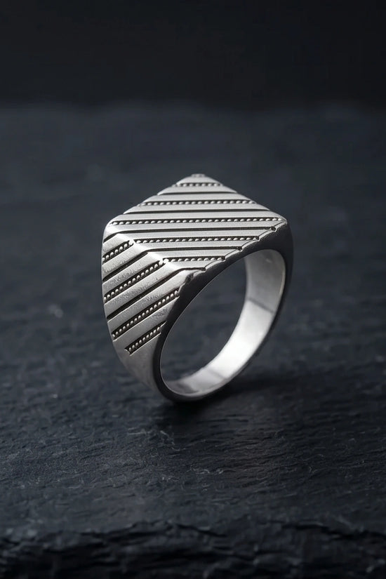 Sterling Silver Diagonal Pinstripe Geometric Signet Ring