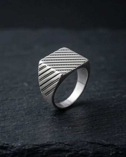 Sterling Silver Diagonal Pinstripe Geometric Signet Ring