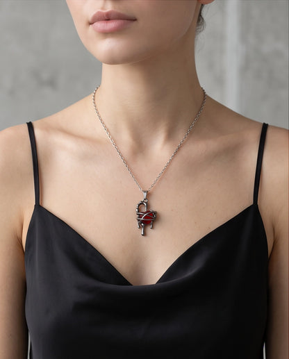 Black Thorny Dripping Heart Red Gem Pendant Necklace