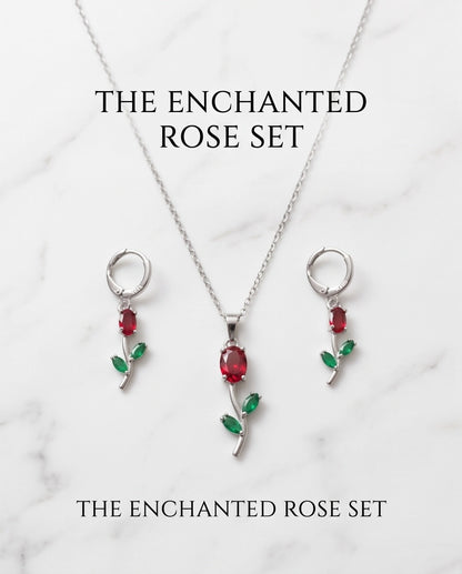 Silver Crystal Rose Necklace Set