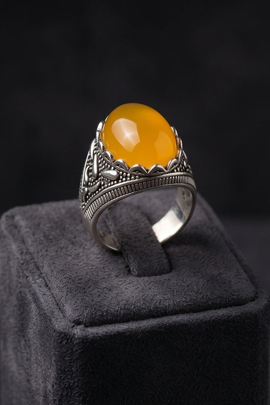 Sovereign Amber Agate Silver Ring