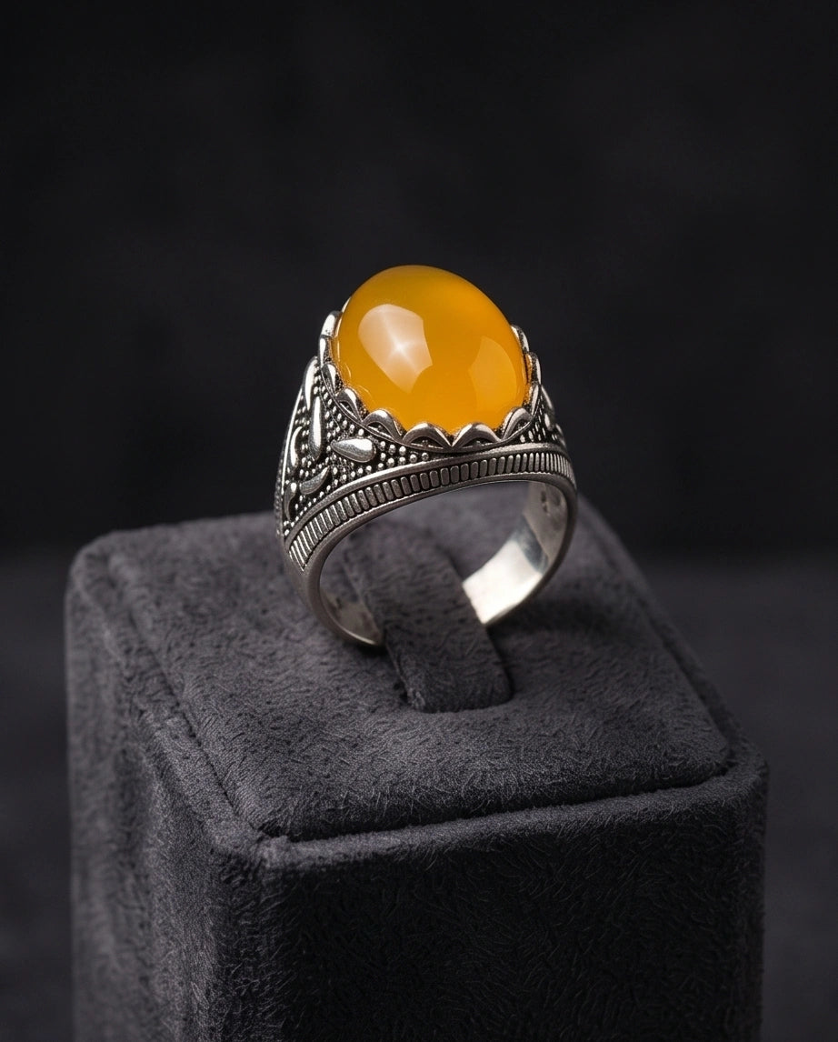 Sovereign Amber Agate Silver Ring