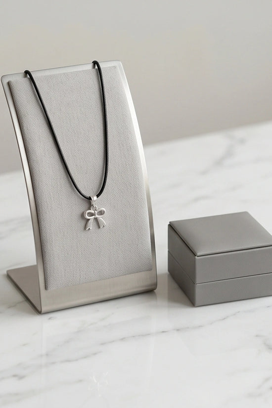 Silver Polished Ribbon Bow Necklace
