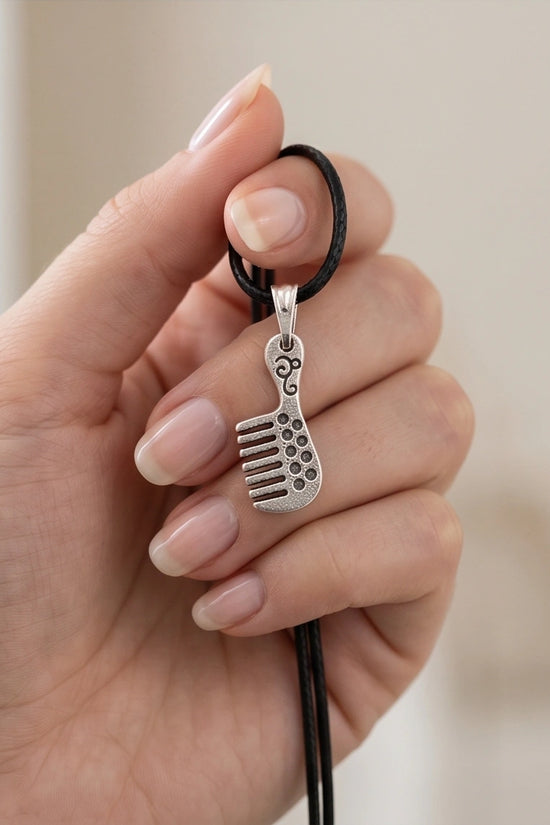 Silver Hair Comb Pendant Necklace