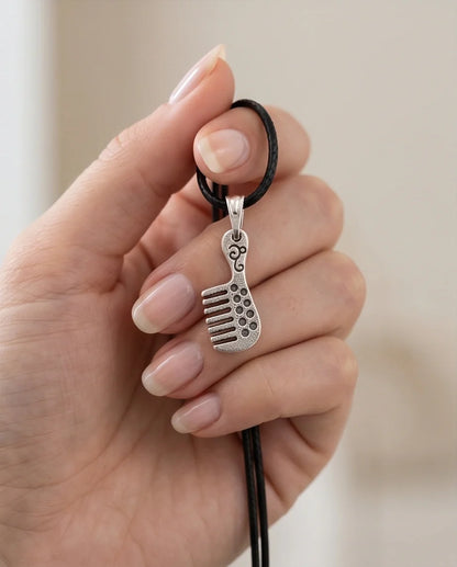 Silver Hair Comb Pendant Necklace