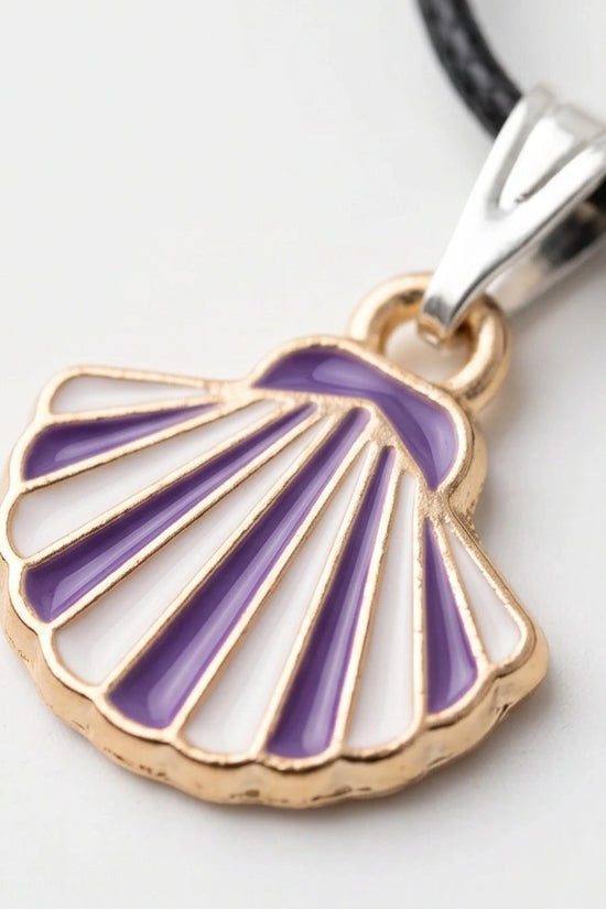 Striped Purple and White Seashell Enamel Pendant Necklace