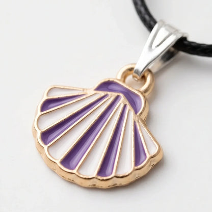 Striped Purple and White Seashell Enamel Pendant Necklace