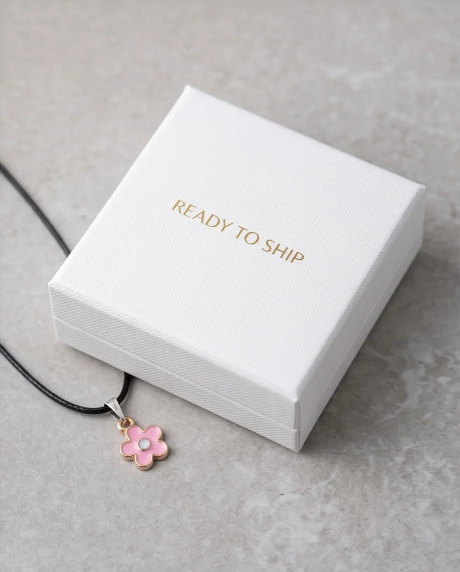 Dainty Pink Five-Petal Flower Enamel Pendant Necklace