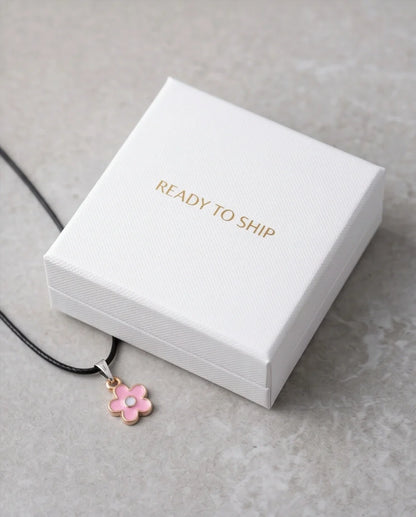 Dainty Pink Five-Petal Flower Enamel Pendant Necklace