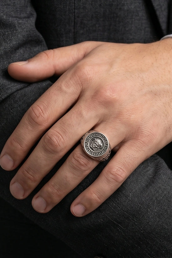 Vintage Silver Medusa Signet Ring