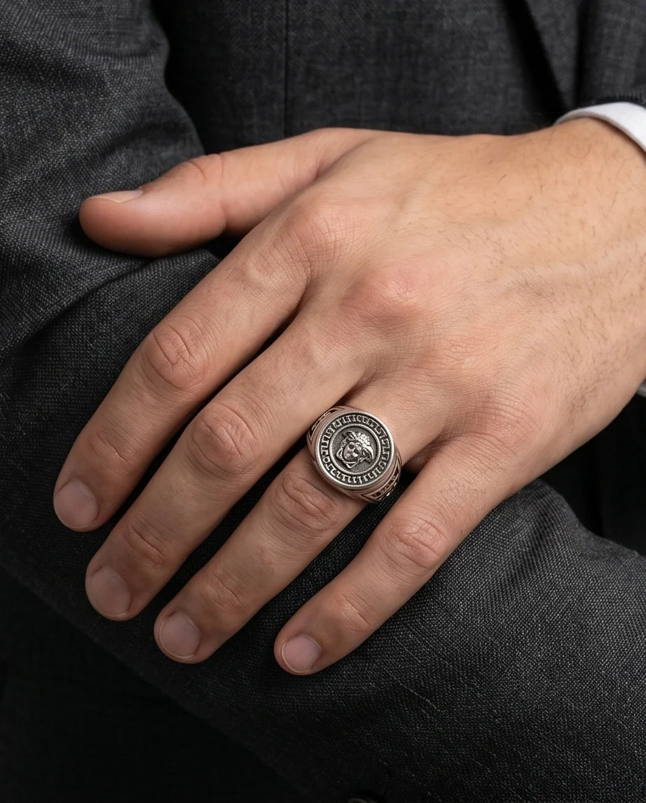 Vintage Silver Medusa Signet Ring