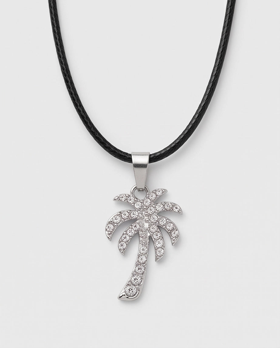 Silver Crystal Pavé Palm Tree Pendant Necklace