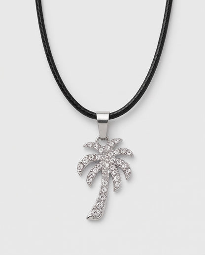 Silver Crystal Pavé Palm Tree Pendant Necklace