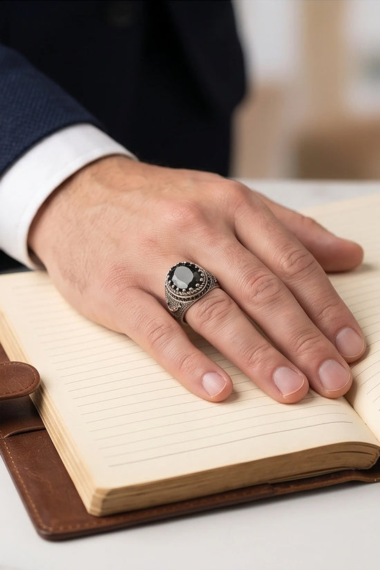 Imperial Anchor Obsidian Signet Ring