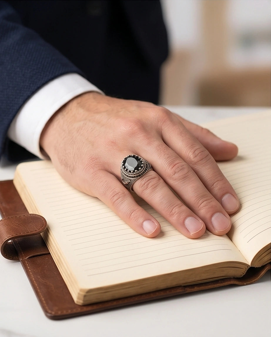 Imperial Anchor Obsidian Signet Ring