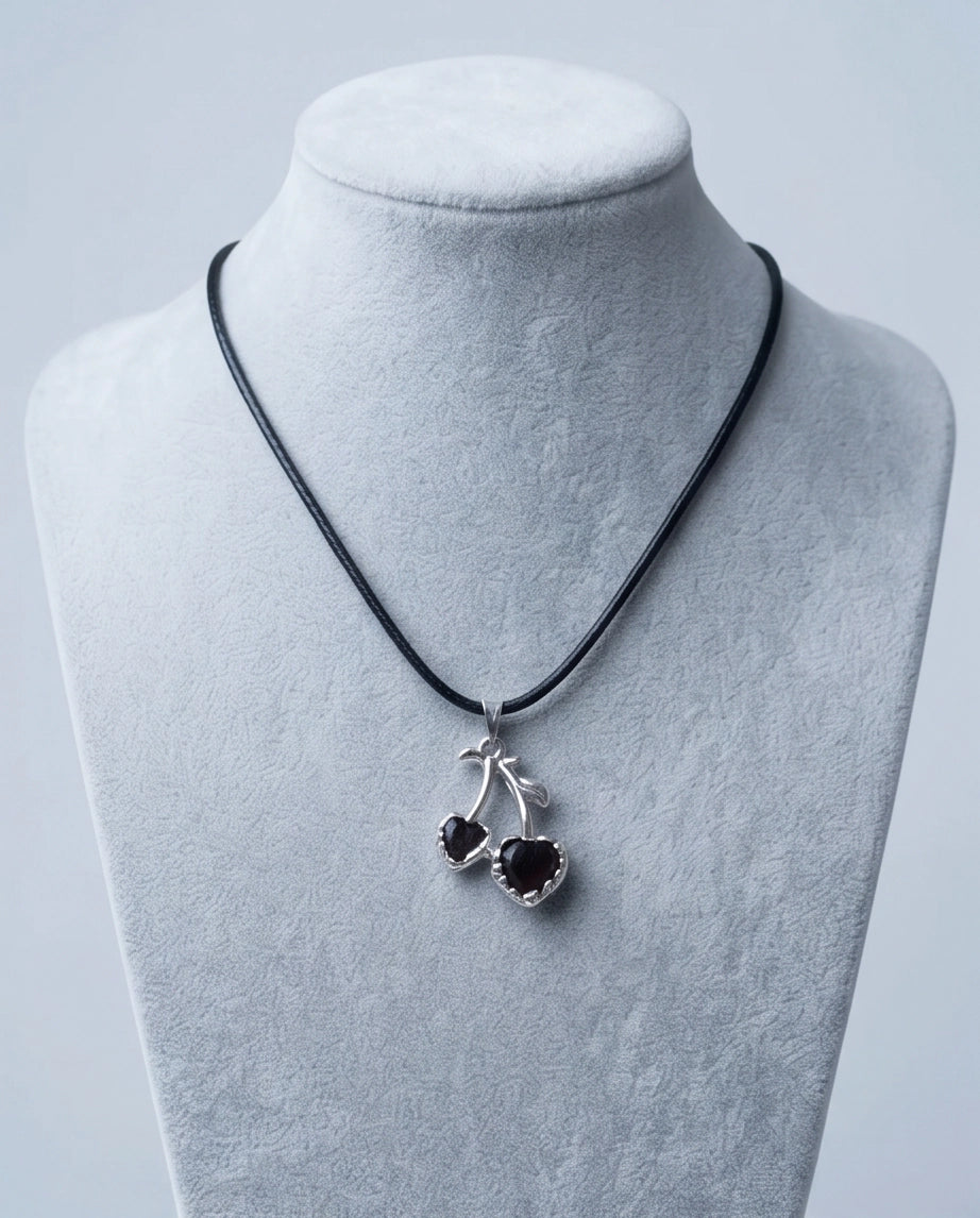 Dark Crystal Double Cherry Cord Necklace