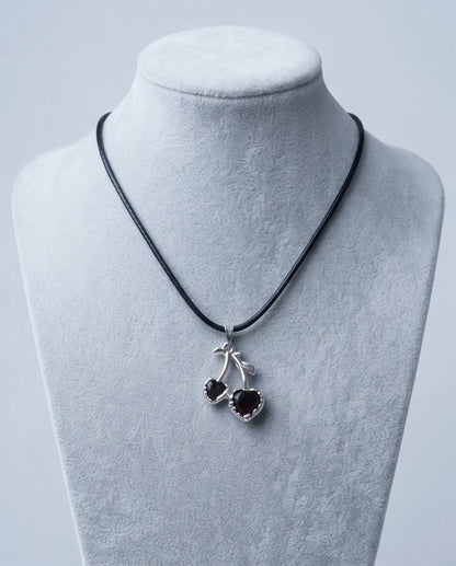 Dark Crystal Double Cherry Cord Necklace