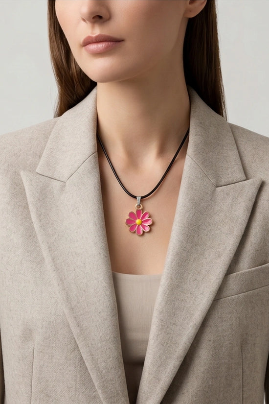 Gold and Hot Pink Daisy Necklace