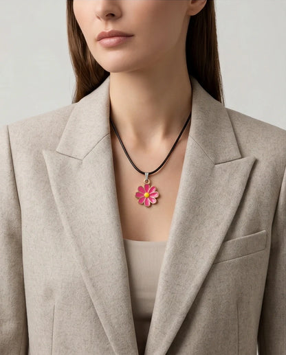 Gold and Hot Pink Daisy Necklace