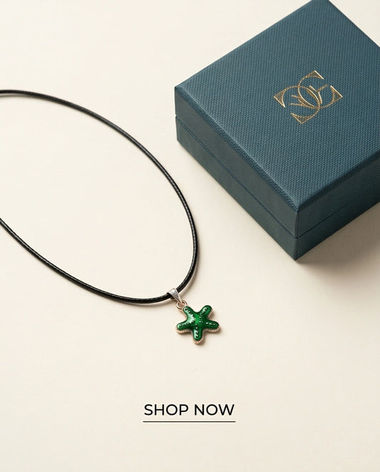 Gold and Green Starfish Pendant Necklace