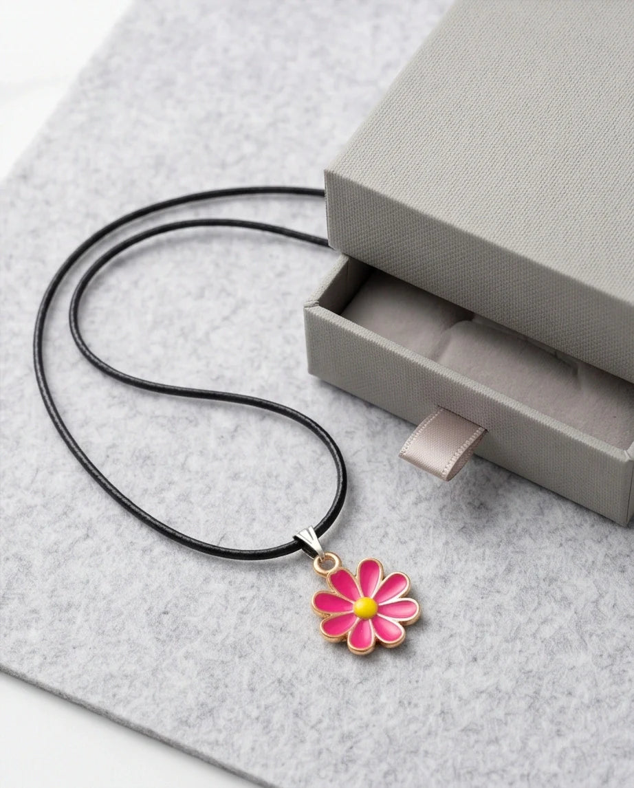 Gold and Hot Pink Daisy Necklace