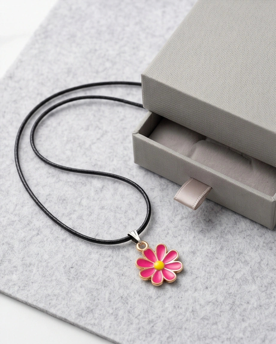 Gold and Hot Pink Daisy Necklace