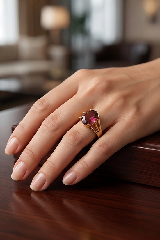 Gold Plated Deep Rhodolite Oval Statement Ring
