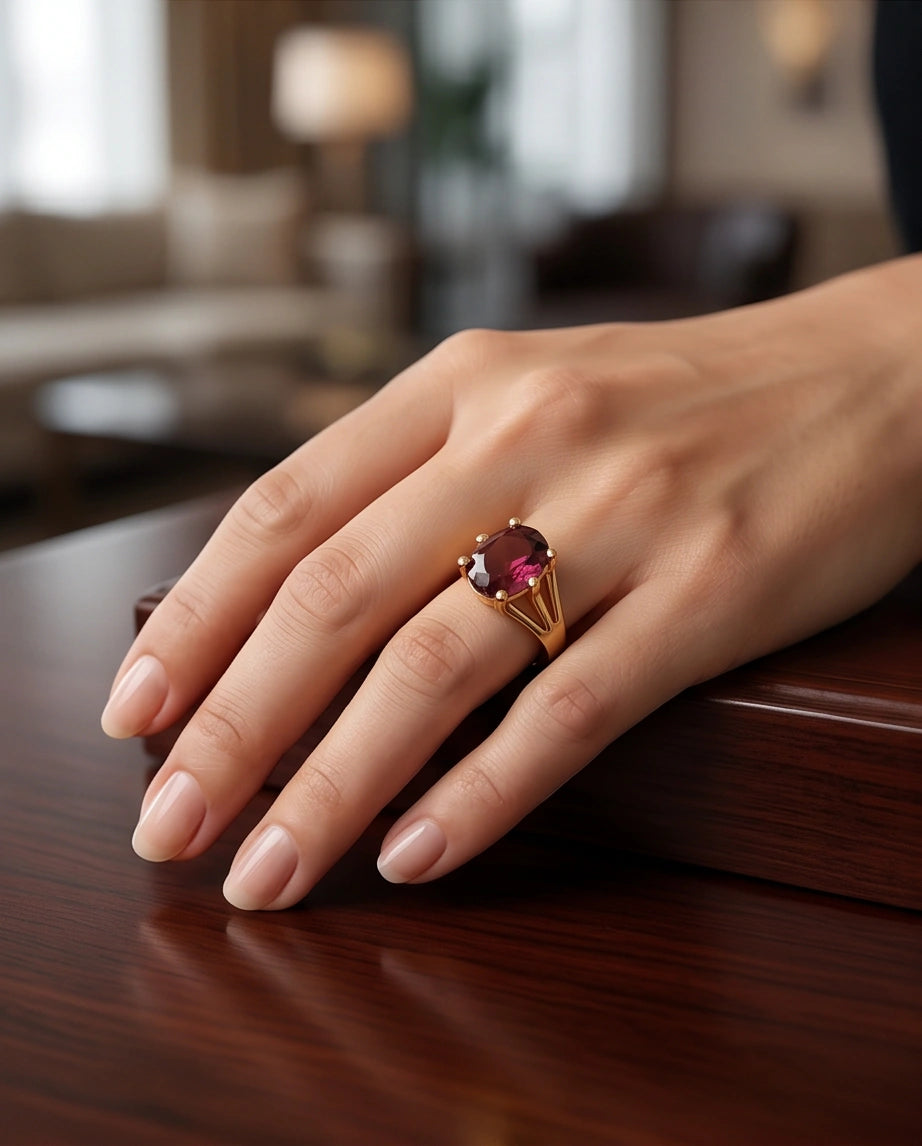 Gold Plated Deep Rhodolite Oval Statement Ring