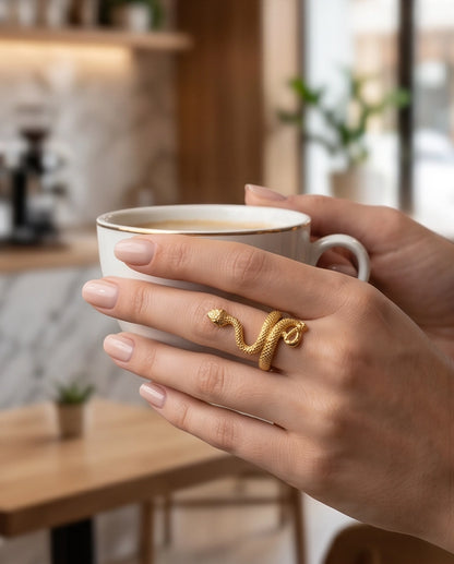 Gold Textured Serpent Wrap Ring