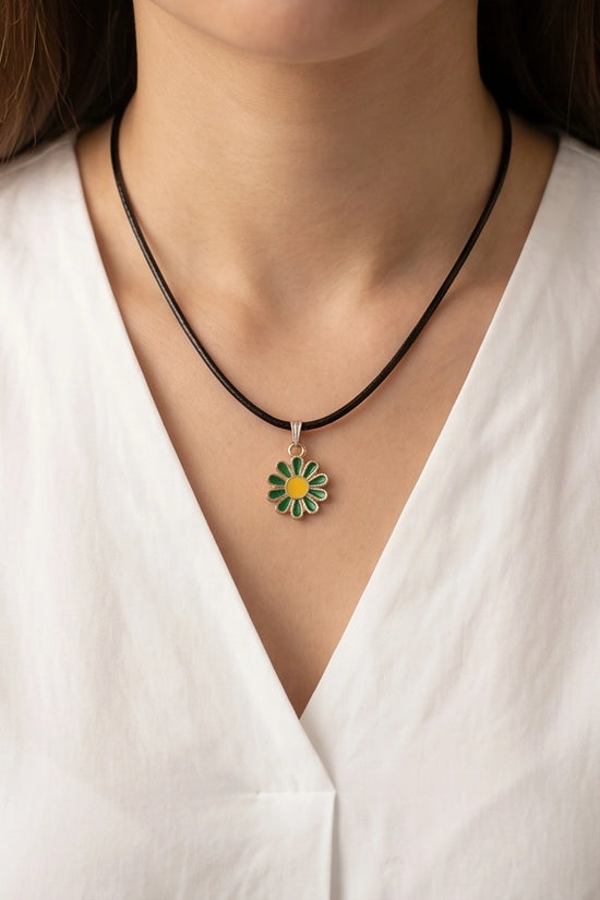 Gold and Green Sunflower Pendant Necklace