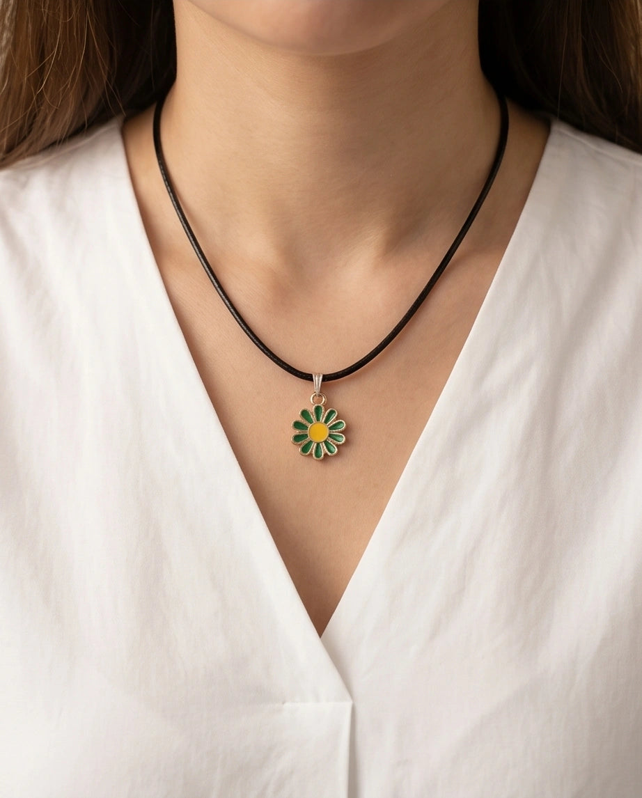 Gold and Green Sunflower Pendant Necklace