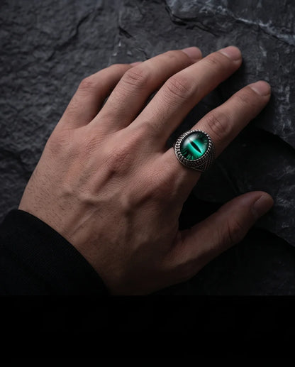 Obsidian Scale Slit-Pupil Silver Ring