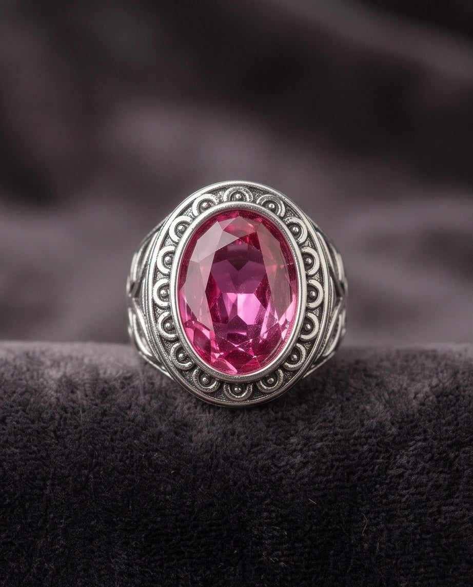 Tourmaline Gemstone Scalloped Bezel Filigree Silver Ring