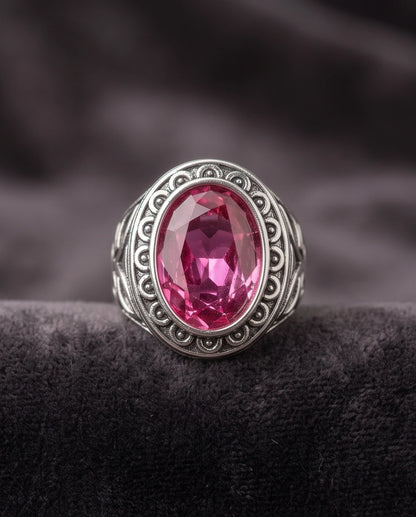 Tourmaline Gemstone Scalloped Bezel Filigree Silver Ring