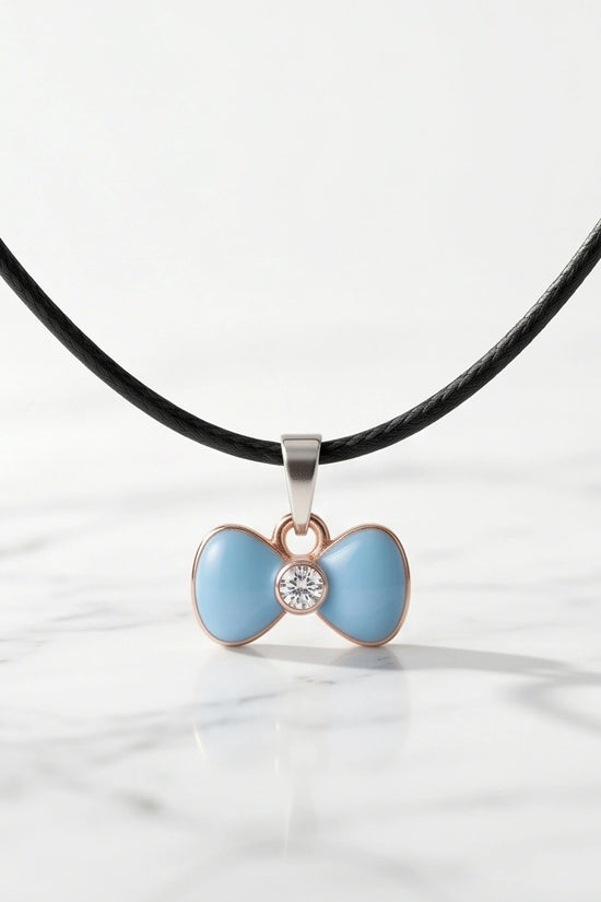 Gold and Pastel Blue Bow Ribbon Necklace