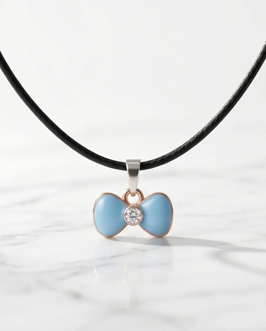 Gold and Pastel Blue Bow Ribbon Necklace