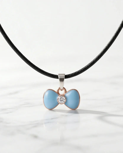 Gold and Pastel Blue Bow Ribbon Necklace
