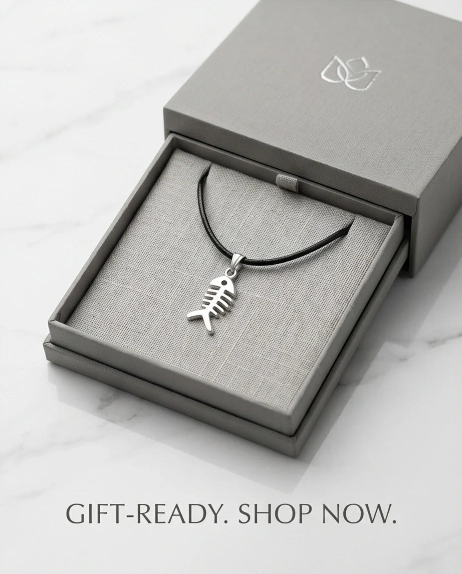 Silver Quirky Fishbone Pendant Necklace
