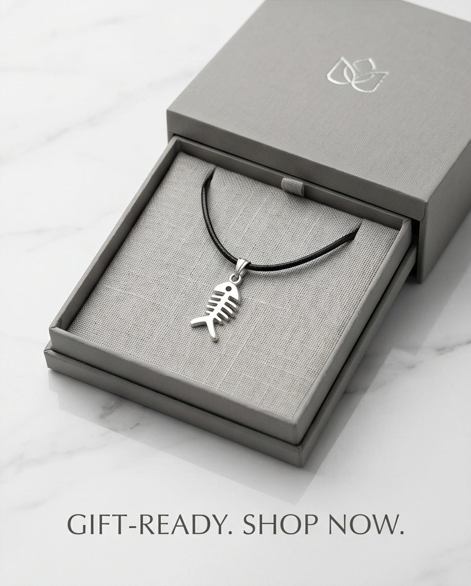 Silver Quirky Fishbone Pendant Necklace