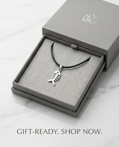 Silver Quirky Fishbone Pendant Necklace