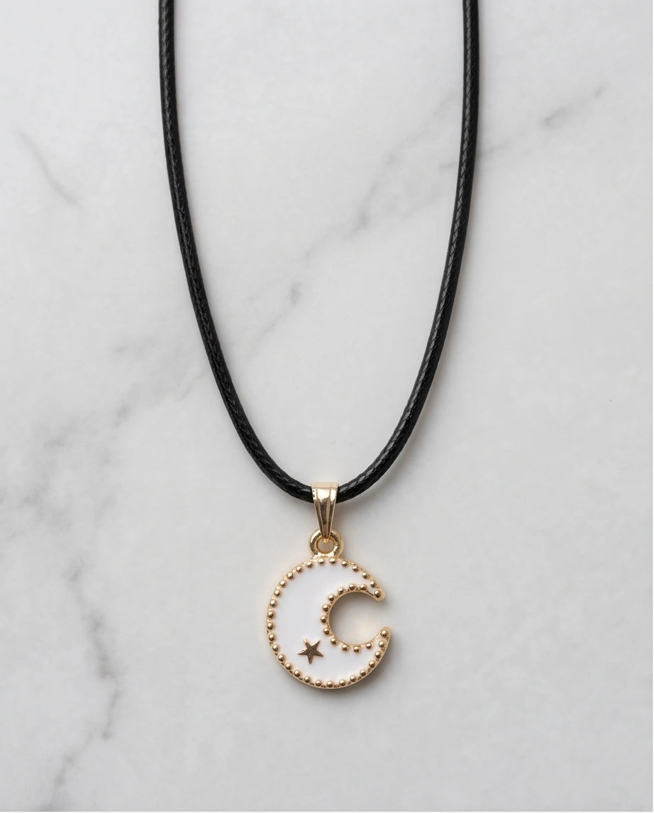 Gold and White Celestial Crescent Moon Necklace