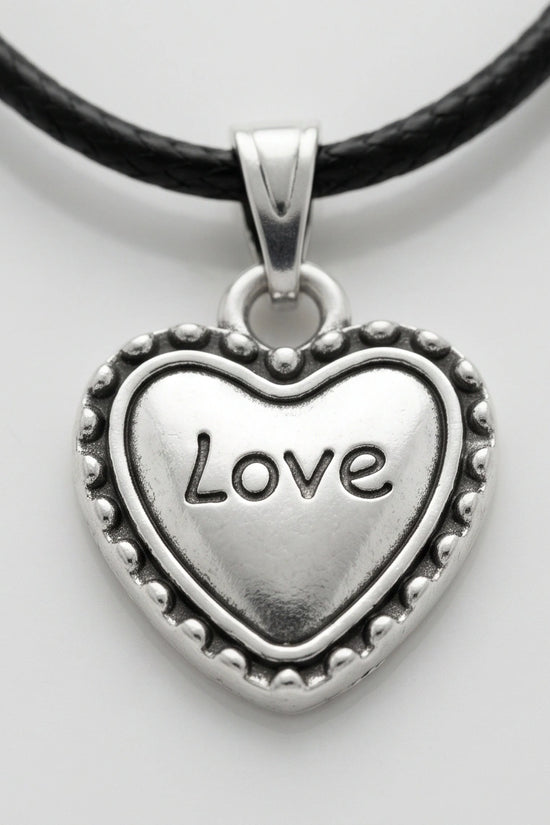 Silver Beaded Edge Love Heart Necklace